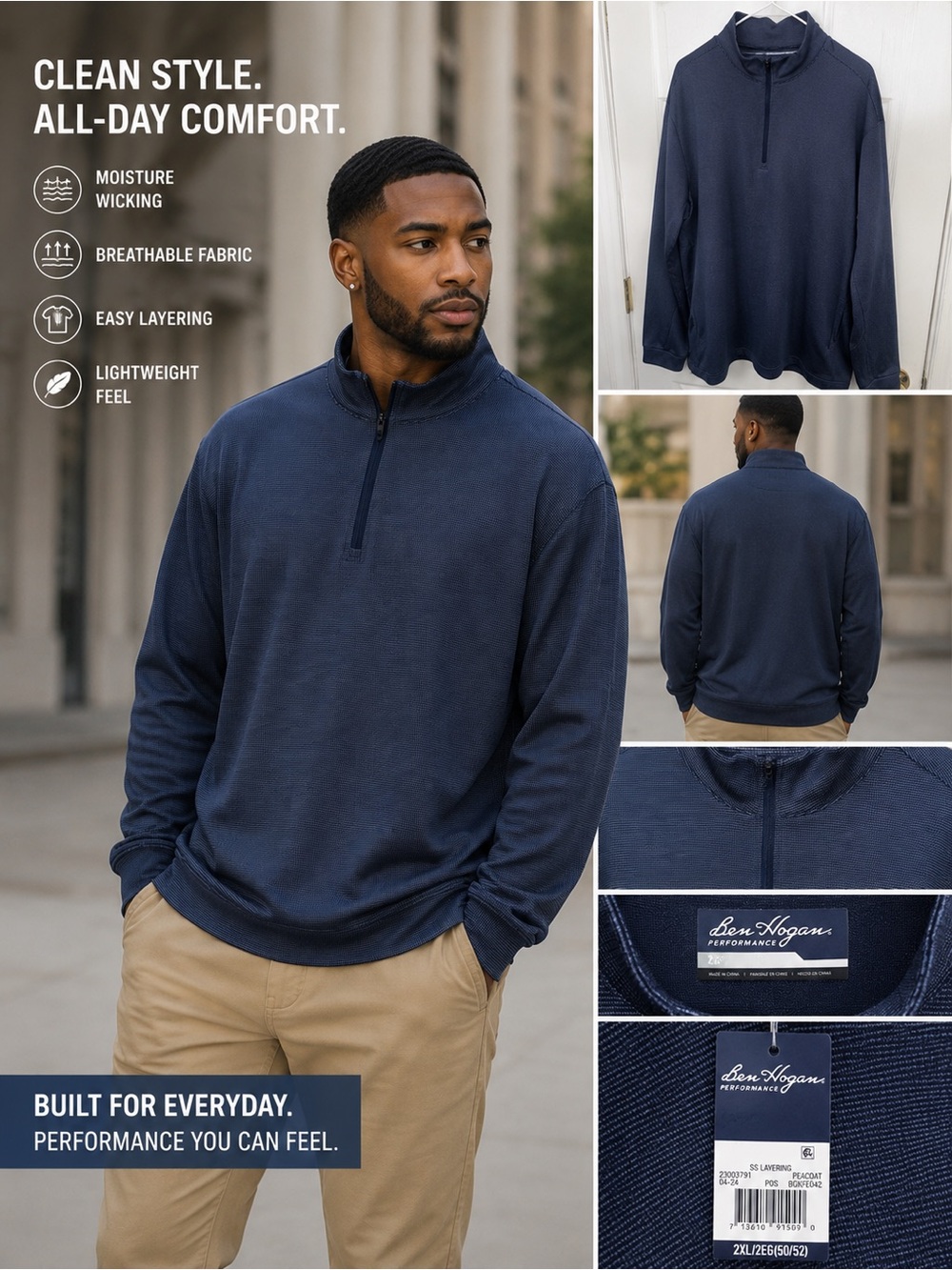 Hogan Performance Navy Textured Quarter-Zip Pullover
